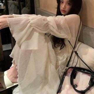 Long-sleeve Midi A-line Dress / Slipdress