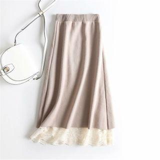 Reversible Lace Panel Knit Midi A-line Skirt