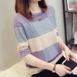 Contrast Color Striped Long-sleeve Knit Top