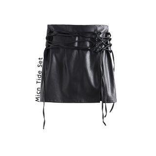 Lace-up Faux Leather Mini A-line Skirt