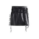 Lace-up Faux Leather Mini A-line Skirt