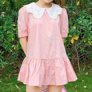 Short-sleeve Lace Collar Mini A-line Dress Mauve - One Size