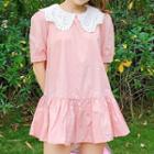 Short-sleeve Lace Collar Mini A-line Dress Mauve - One Size