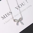 925 Sterling Silver Rhinestone Bow Pendant Necklace 925 Sterling Silver - Silver - One Size