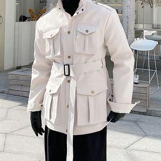 Pocket-detail Belted Cargo Jacket