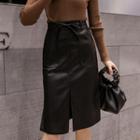 Tie-waist Faux Leather Pencil Skirt