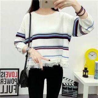 3/4-sleeve Striped Knit Top White - One Size