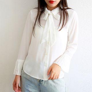 Ribbon Bow Chiffon Shirt White - S