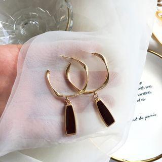 Bar Drop Earring 1 Pair - Gold & Maroon - One Size