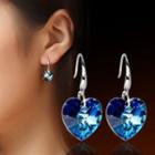 Rhinestone Heart Drop Earring 1 Pair - Blue - One Size