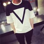 Elbow-sleeve Color Block T-shirt
