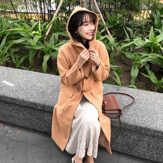 Plain Loose-fit Hooded Toggle Coat