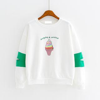 Ice Cream Print Color Panel Pullover