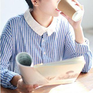 Striped Collared Shirt Stripes - Blue - One Size