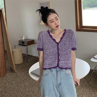 Agaric Laces Knit Short-sleeved Top Purple - One Size
