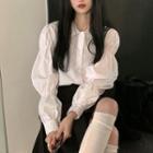 Puff-sleeve Plain Shirt / Tank Top / Pleated Mini A-line Skirt