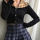 Leopard Collar Cropped Button Jacket
