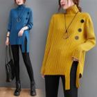 Turtleneck Asymmetrical Ribbed Sweater