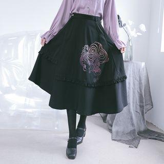Animal Print Midi A-line Skirt