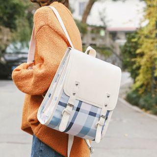 Plaid Panel Faux Leather Square Backpack