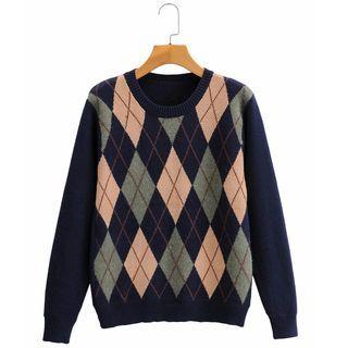 Argyle Sweater Argyle - Dark Blue & Almond - One Size