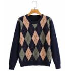 Argyle Sweater Argyle - Dark Blue & Almond - One Size