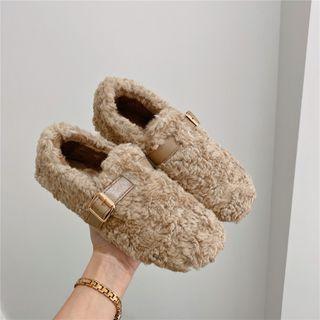 Faux Shearling Buckled Loafers