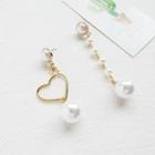 Non-matching Alloy Heart Faux Pearl Dangle Earring As Shown In Figure - One Size