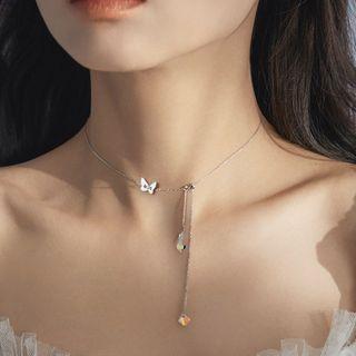 925 Sterling Silver Faux Crystal Butterfly Choker