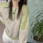 Two-tone Polo Sweater Gray & Green - One Size