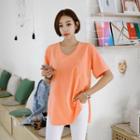 Tall Size Neon-color U-neck Boxy T-shirt