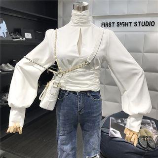Turtleneck Open Back Long-sleeve Top