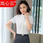 Plain Short-sleeve Blouse / + Pinstripe Mini Skirt Set
