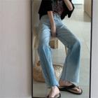 High-waist Washed Frayed Straight Leg Jeans