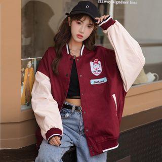 Bear Print Snap Button Baseball Jacket