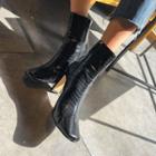 Croc-grain Heeled Short Boots