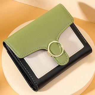 Color Block Faux Leather Short Wallet