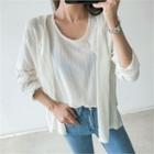Set: Open-front Lace-trim Cardigan + Sleeveless Top