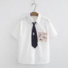Set: Cat Embroidered Short-sleeve Shirt+ Cat Embroidered Tie