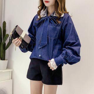 Tie Neck Denim Blouse