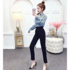 Long-sleeve Knotted Shirt / Cropped Skinny Pants