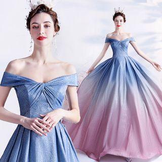 Off-shoulder Twist-front Gradient Ball Gown