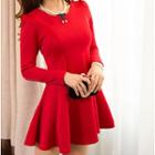 Plain Long-sleeve Sheath Dress