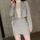 Set: Double-breasted Plaid Blazer + Mini Fitted Skirt