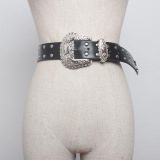 Faux Leather Studded Belt Black - One Size