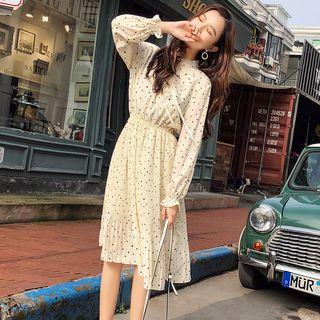 Tie-front Dotted A-line Dress