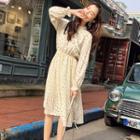 Tie-front Dotted A-line Dress