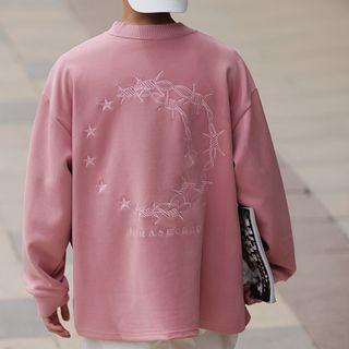 Round Neck Embroidered Faux Suede Sweatshirt