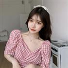 Short-sleeve Cropped Top / Ruched Slim-fit Skirt