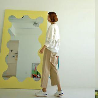 Balloon-sleeve Pinstripe-panel Top